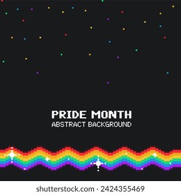 Pride Rainbow Wavy Lines with color star on Black Background, Pixel Art Style