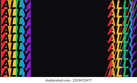 Pride Raindow Stacked ALLY Typography Frame with Striped Lines, Template