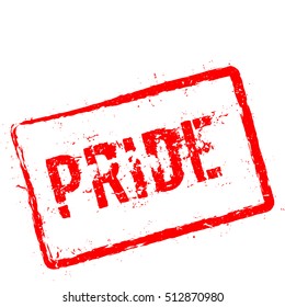 PRIDE red rubber stamp isolated on white background. Grunge rectangular seal with text, ink texture and splatter and blots, vector illustration.