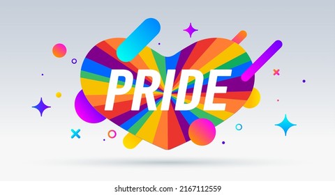 Orgullo, burbuja del habla, corazón. Cartel, afiche, burbuja de voz con el texto Orgullo. Estilo geométrico con orgullo de mensaje para pancarta, afiche. Diseño de explosión, burbuja de habla. Ilustración vectorial