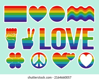 Pride sticker set, rainbow clipart with white background for design vector illustration