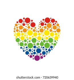 Pride symbol. Rainbow drops. Six colors of love. Coloring heart. Valentine's Day card.