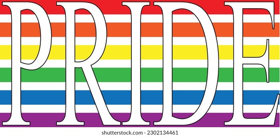 Pride text with LGBT flag on a white background. 