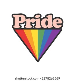 Texto de orgullo con insignia de bandera arco iris. Símbolo LGBT. Gay, Lesbiana, Bisexual, Trans, símbolo de amor homosexual de la diversidad.