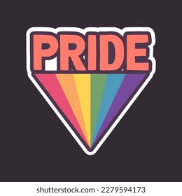 Texto de orgullo con insignia de bandera arco iris. Símbolo LGBT. Gay, Lesbiana, Bisexual, Trans, símbolo de amor homosexual de la diversidad.