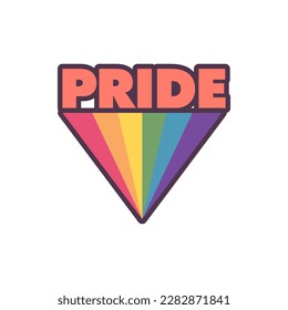 Texto de orgullo con insignia de bandera arco iris. Símbolo LGBT. Gay, Lesbiana, Bisexual, Trans, símbolo de amor homosexual de la diversidad.