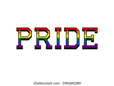 Texto del orgullo con la bandera LGBT arcoiris. Ilustración vectorial.