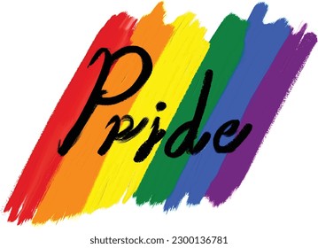 Pride text rainbow on oil brush paint.LGBT  Pride month watercolor texture concept. Vector illustration. 