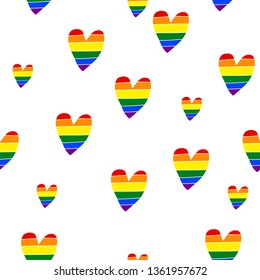 Pride Theme, Rainbow Hearts Seamless Pattern, Cute Hand drawn Art