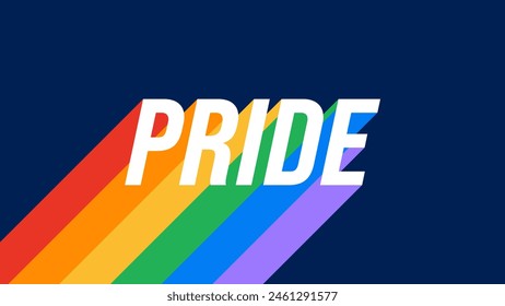 Pride Typography Banner. Bold Pride Text with LGBT Rainbow Flag Colors on Dark Background. LGBTQ Pride Month Text Banner with Pride Flag Text Design. Vector Illustration.