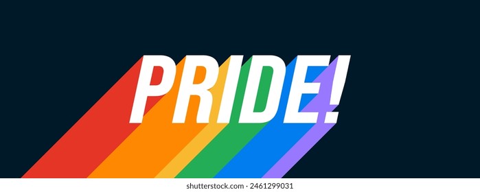 Pride Typography Banner. Bold Pride Text with LGBT Rainbow Flag Colors on Black Background. Colorful Pride Text Vector. 