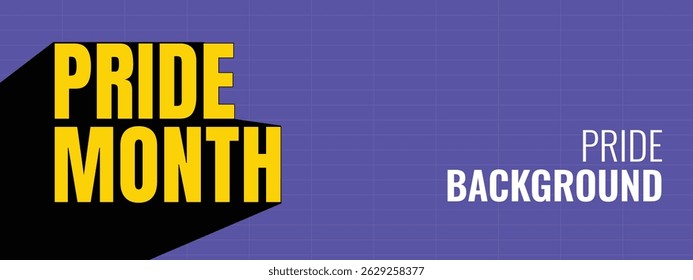 Banner da tipografia do orgulho com sombra sobre fundo roxo, Projeto vetorial do mês do orgulho LGBTQ