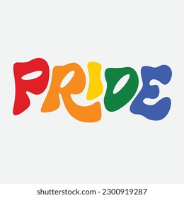 Pride Typography with LGBT Flag Colors. Pride Month Vector Illustration. Pride Rainbow Colors Design Element.