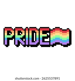 Pride Typography with Wavy Flag, Pixel Art Style Banner Illustration