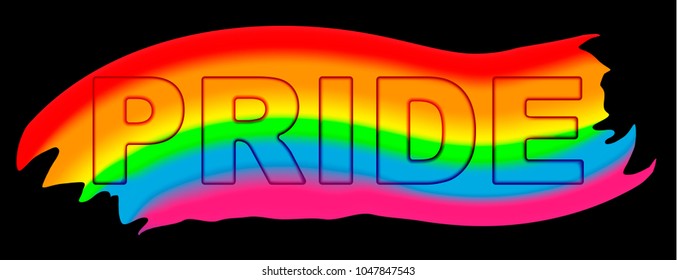 PRIDE typography word rainbow color - LGBT pride slogan against homosexual discrimination on a pink background. Gay parade symbol. Modern poster, placard, invitation card design. Vector illustration.