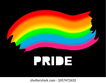 PRIDE typography word rainbow color - LGBT pride slogan against homosexual discrimination on a dark background. Gay parade symbol. Modern poster, placard, invitation card design. Vector illustration.