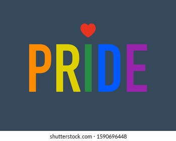 Pride vector Icon. LGBTQ+ sign in rainbow colors. Gay Lesbians Pride Month. Love, Freedom, Support, Peace concept. Flat Design logo Isolated on Dark Background.