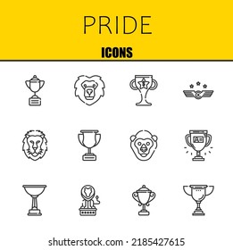pride vector line icons set. trophy, lion and trophy Icons. Thin line design. Modern outline graphic elements, simple stroke symbols stock illustration