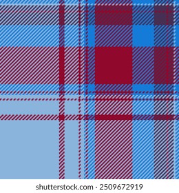 Vetor de orgulho padrão sem costura, folclore textura fundo têxtil. 40s verificar tecido xadrez tartan na paleta de cores ciano e vermelho.