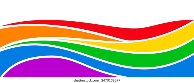Pride wave background, multicolored rainbow LGBT flag colors isolated, LGBTQ gay pride stripes flag