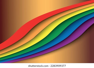 pride waves. Wave rainbow LGBT spectrum flag background. Paper cut design. Waves of rainbow colors web banner template. Pride Month vector 3D illustration