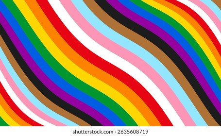 Fundo ondulado do orgulho, cores da bandeira LGBT arco-íris onda isoladas, LGBTQ gay orgulho listras fundo - vetor de estoque