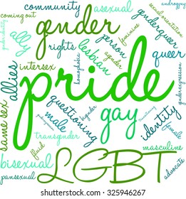 Pride word cloud on a white background. 