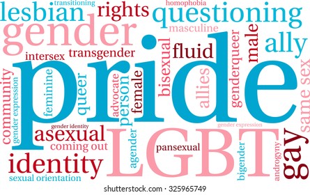 Pride word cloud on a white background. 