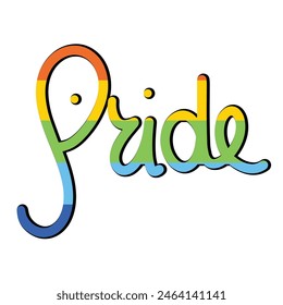 Pride word text banner lettering. Hand drawn vector art.