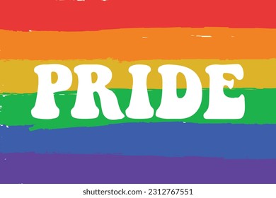 Pride word written on rainbow flag.  Lesbian Gay Bisexual Transgender Queer. Holiday of human rights and tolerance. Vector illustration of LGBTQ