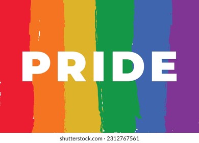 Pride word written on rainbow flag.  Lesbian Gay Bisexual Transgender Queer. Holiday of human rights and tolerance. Vector illustration of LGBTQ