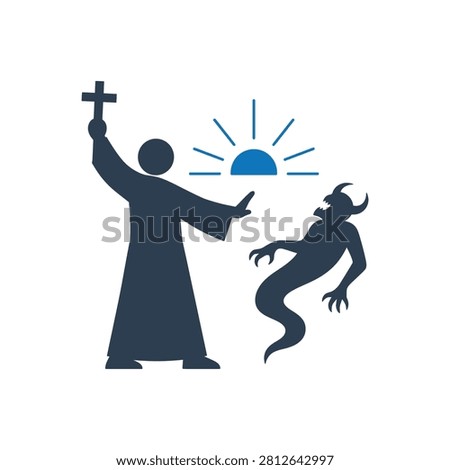 Priest Banishing Demon Icon Isolated On White Background