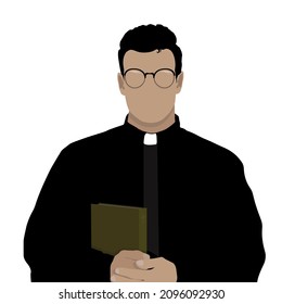 Sacerdote con Biblia de fondo blanco. Ilustración del vector