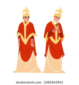 priest bishop medieval vector. kingdom character, ancient peasant, historical middle priest bishop medieval character. people flat cartoon illustration