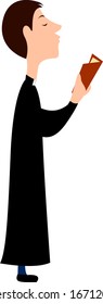 Priest in black, illustration, vector on white background.