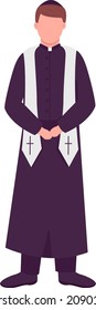 Priest in black robes semi flat color vector character. Standing figure. Full body person on white. Clergy isolated modern cartoon style illustration for graphic design and animation