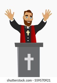 The priest blesses the people during the service standing in the pulpit.
Isolated illustration on white background.