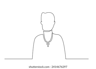 priest christian cross necklace portrait one line art design