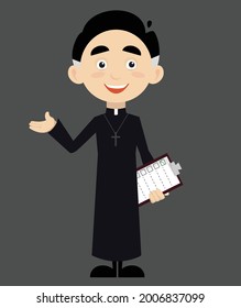 Priest with Clipboard Flat Vector Cartoon Illustration