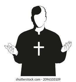 Priest with cross on white background. Vector illustration