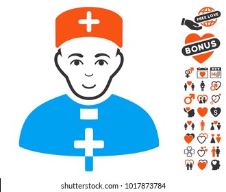 Priest Doctor pictograph with bonus lovely pictograms. Vector illustration style is flat iconic symbols.