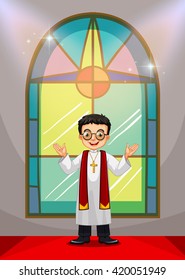 Priest doing church service in the church illustration