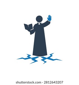 Priest Ground Shaking Exorcism Icon Isolated On White Background