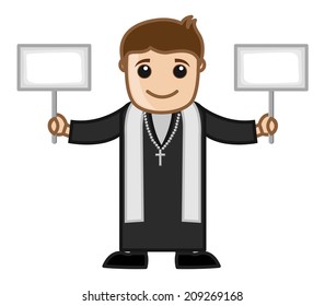 Priest Holding Two Banners Vector