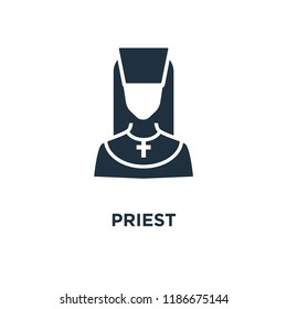 Priest icon. Black filled vector illustration. Priest symbol on white background. Can be used in web and mobile.