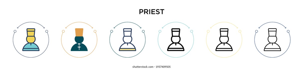 Priest icon in filled, thin line, outline and stroke style. Vector illustration of two colored and black priest vector icons designs can be used for mobile, ui, web