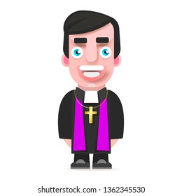 Priest Icon Flat Design. Cartoon Illustration Of Priest Vector Icon For Web