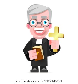 Priest Icon Flat Design. Cartoon Illustration Of Priest Vector Icon For Web