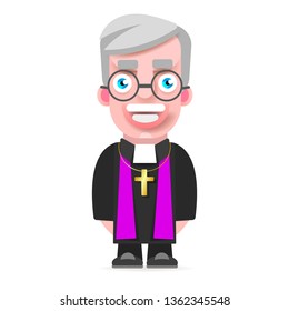 Priest Icon Flat Design. Cartoon Illustration Of Priest Vector Icon For Web