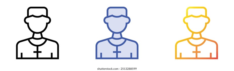 icono de sacerdote. Lineal, relleno azul y diseño de estilo degradado aislado sobre fondo blanco